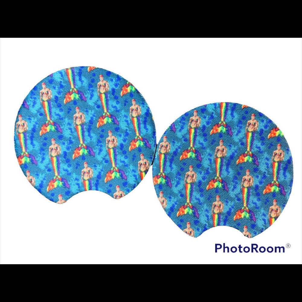 Merman Rainbow Mermaid Set Of 2 Car Cup Coasters New